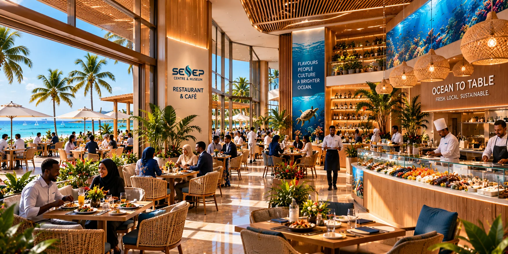 Conceptual beachfront restaurant and cafe